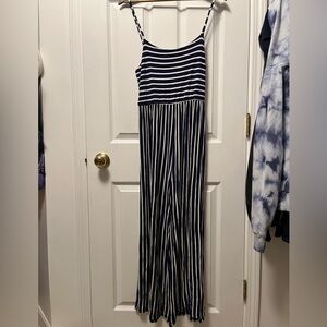 Striped Navy and White Long Leg Romper
